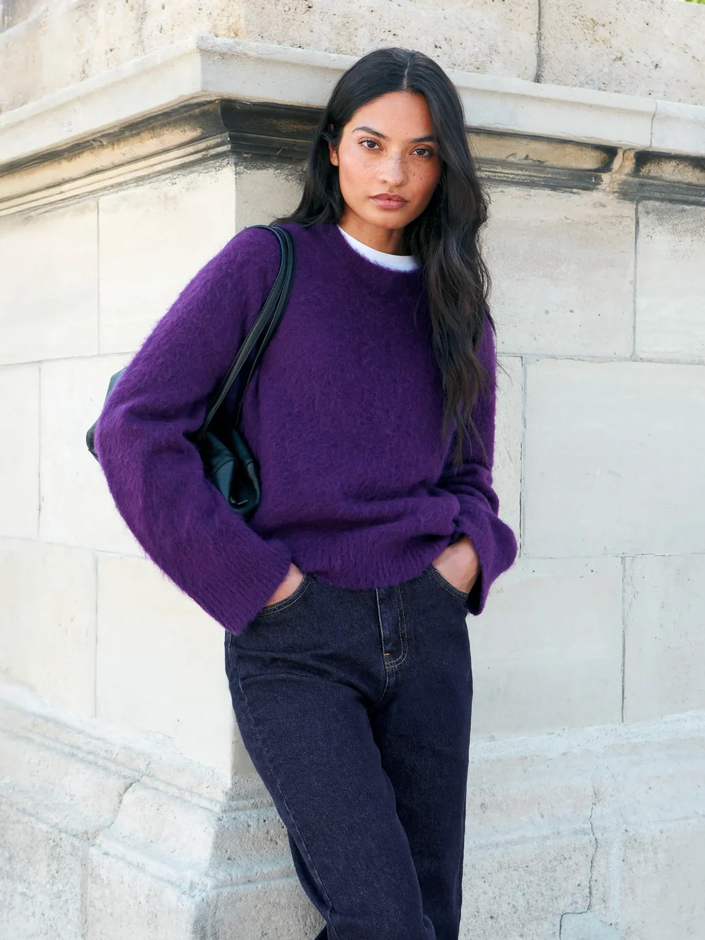 Purple Crew Neck Jumper With Wool And Mohair | Ro&Zo