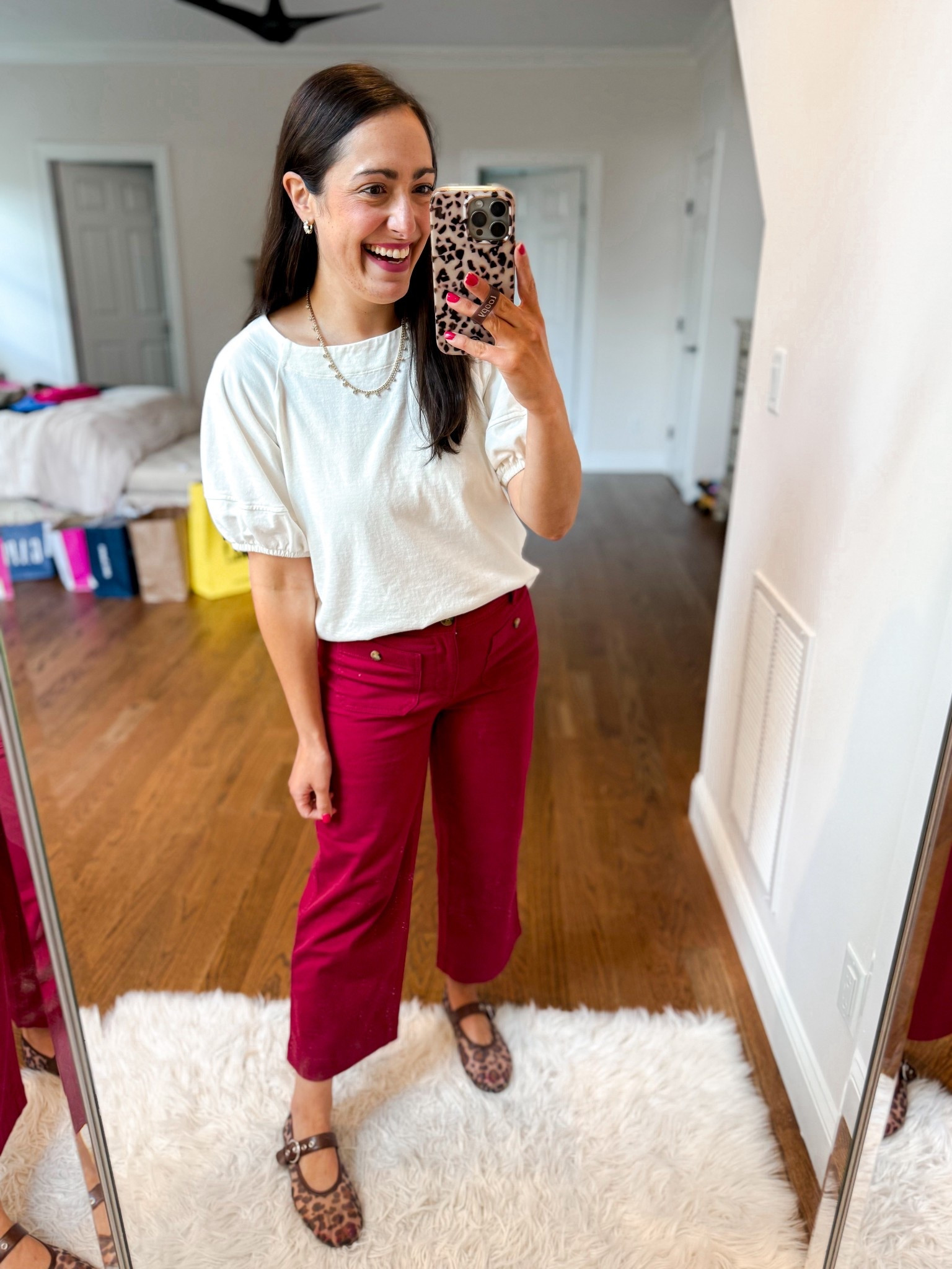 Tee: small
Pants: 26 petite
Flats: tts