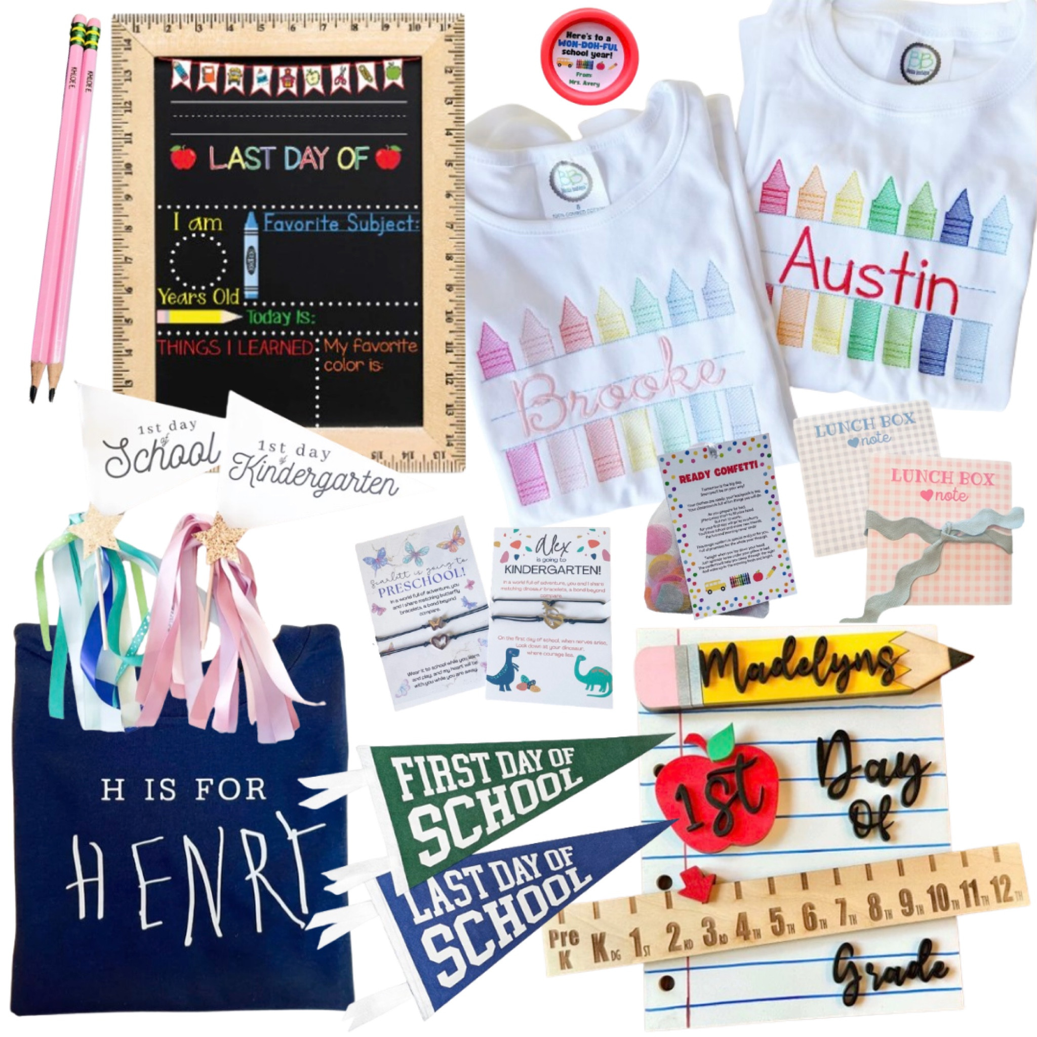 Back to School is on the horizon! And whether you’re gearing up for another year or prepping for kindergarten, I’ve pulled together some fun products to help celebrate and commemorate this milestone! Some first day banners and signs - reusable year after year! A few fun name shirts (which are cute keepsakes and make it easy on the teachers!). And sweet mommy and me bracelets for boys and girls — a little reminder they’re not alone as they venture out into a new experience, from preschool to kindergarten to switching schools! 

#LTKFamily #LTKBacktoSchool #LTKKids