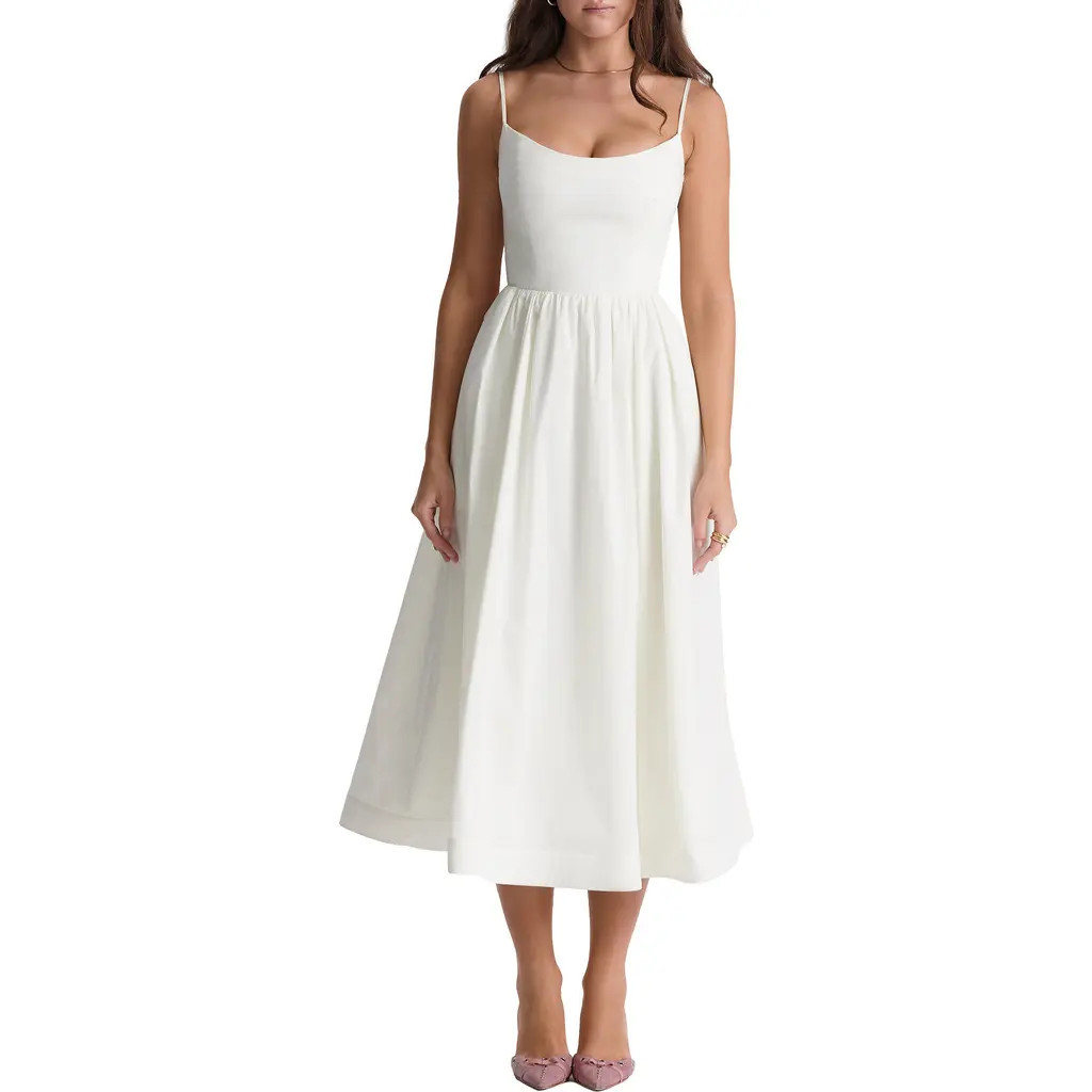 HOUSE OF CB Lolita Corset Cotton Blend Fit & Flare Dress in Ivory at Nordstrom, Size Medium A | Nordstrom