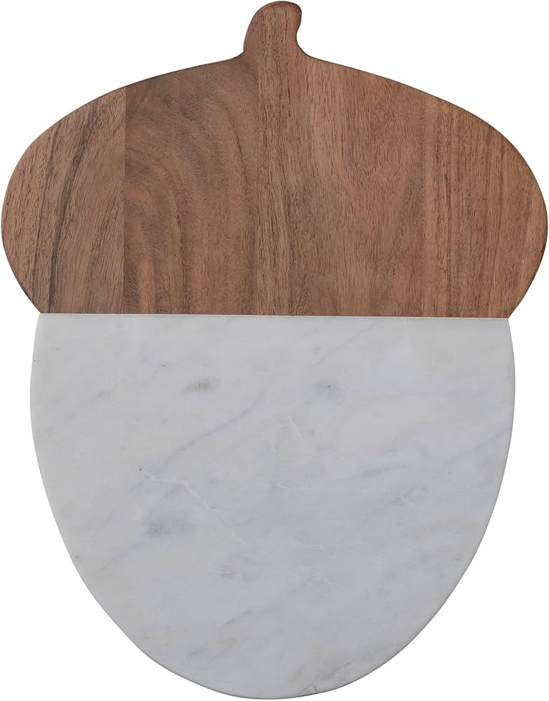 Creative Co-Op 14" L x 10-3/4"W Marble & Acacia Wood Acorn Shaped Cheese/Cutting Board, White & N... | Amazon (US)