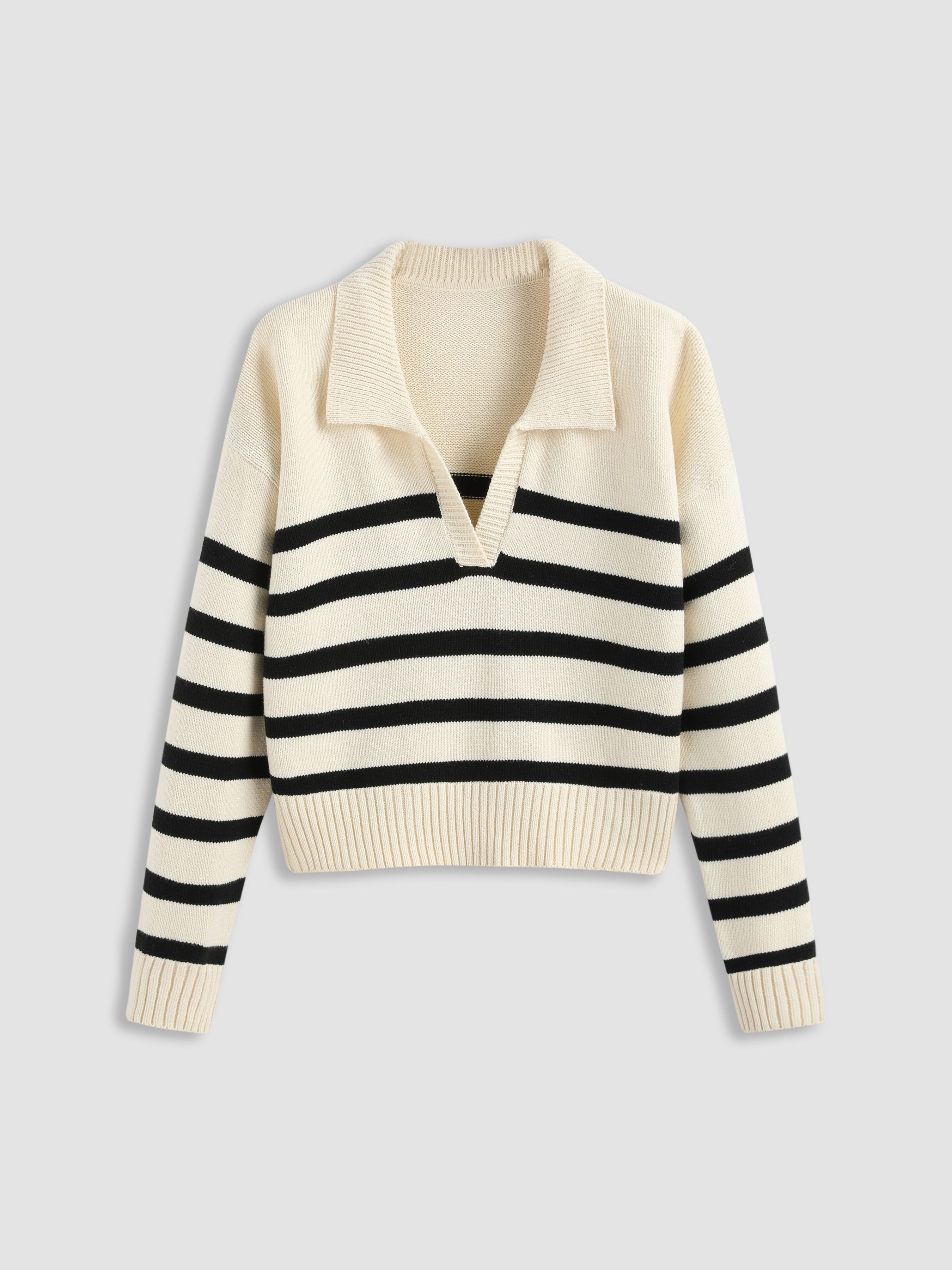 Striped Collar Knit Polo Top For School Daily Casual Date Exhibition Coffee Shop Home | Cider