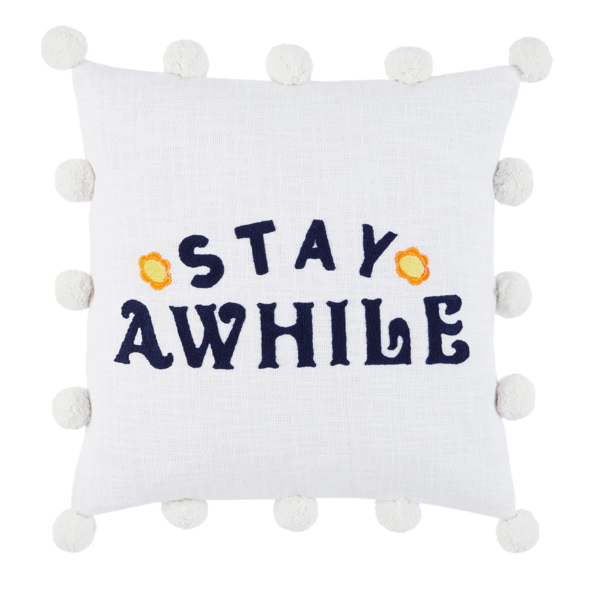 Wanda June Home Stay Awhile Pom Pom Pillow, White, 20"x20" by Miranda Lambert - Walmart.com | Walmart (US)