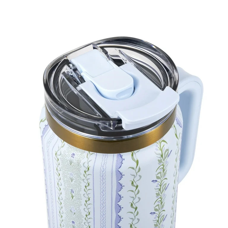 Thyme & Table 32oz Stainless Steel Luna Tumbler with Handle and Dual Straw Lid, Botanical | Walmart (US)
