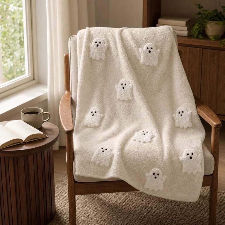 Halloween White Ghost Throw Blanket Chenille Soft Blankets for Home Bedroom Living Room Sofa Couc... | Walmart (US)