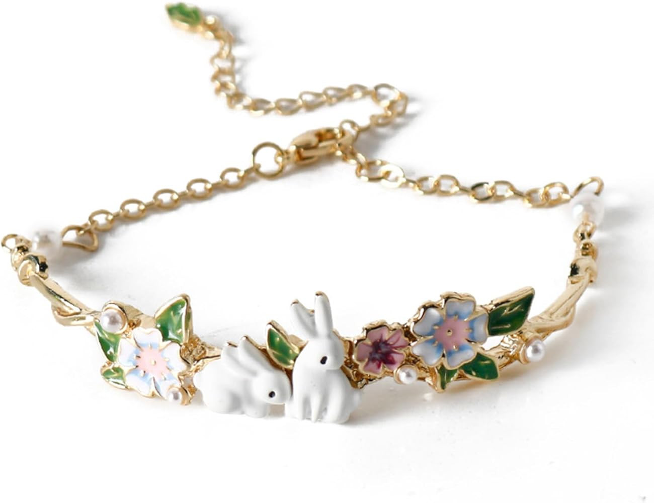 Cute Charm Bracelets For Women Easter Bunny Rabbit With Flower Bangle Bracelet Adjustable Wristch... | Amazon (US)