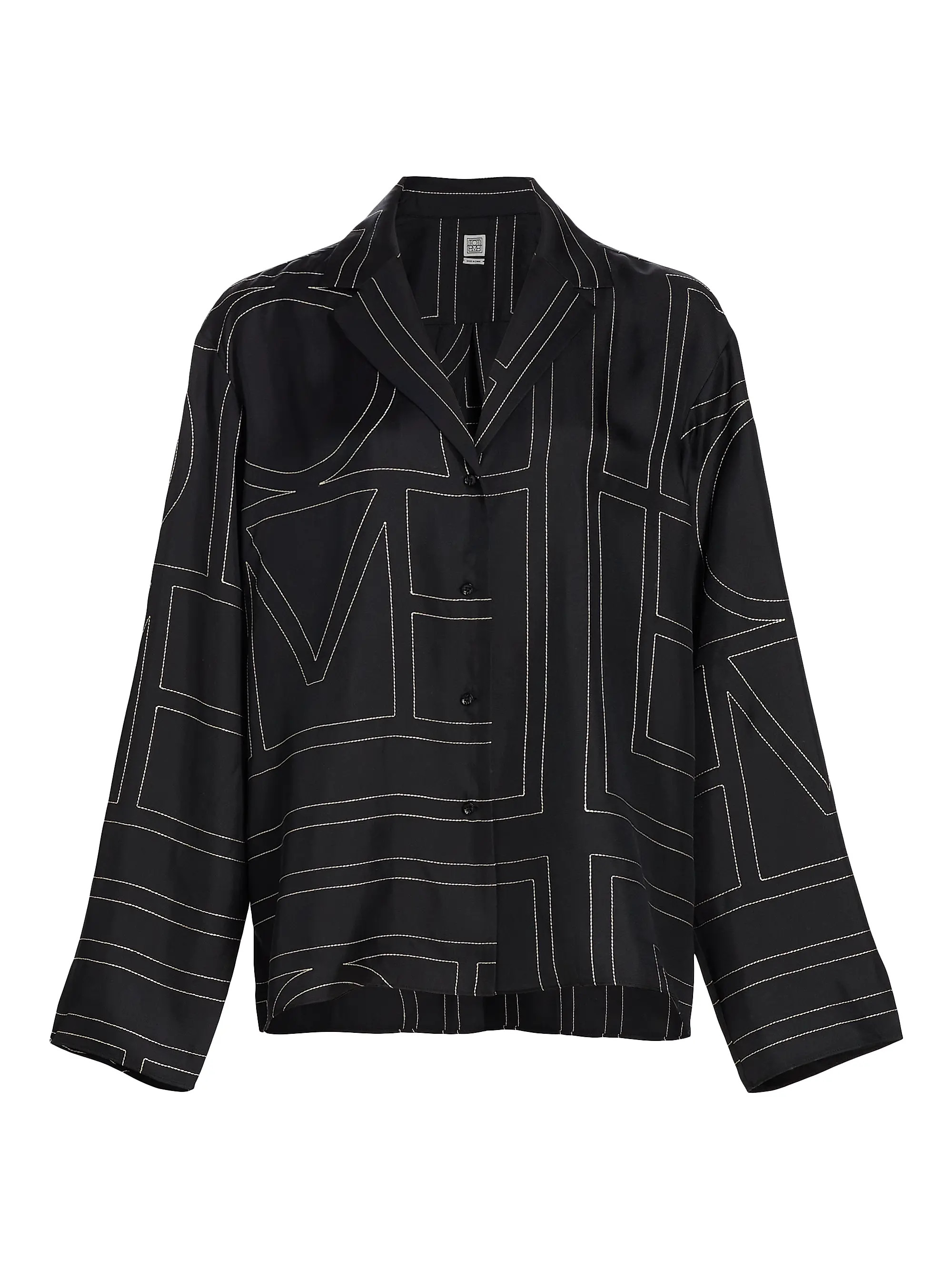 Toteme Logo Stitch Silk Top | Saks Fifth Avenue | Saks Fifth Avenue