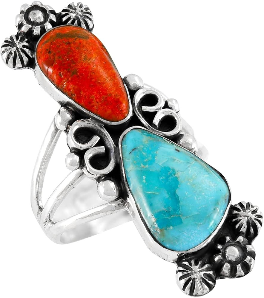 Turquoise Ring Sterling Silver 925 Genuine Gemstones Size 6 to 11 | Amazon (US)
