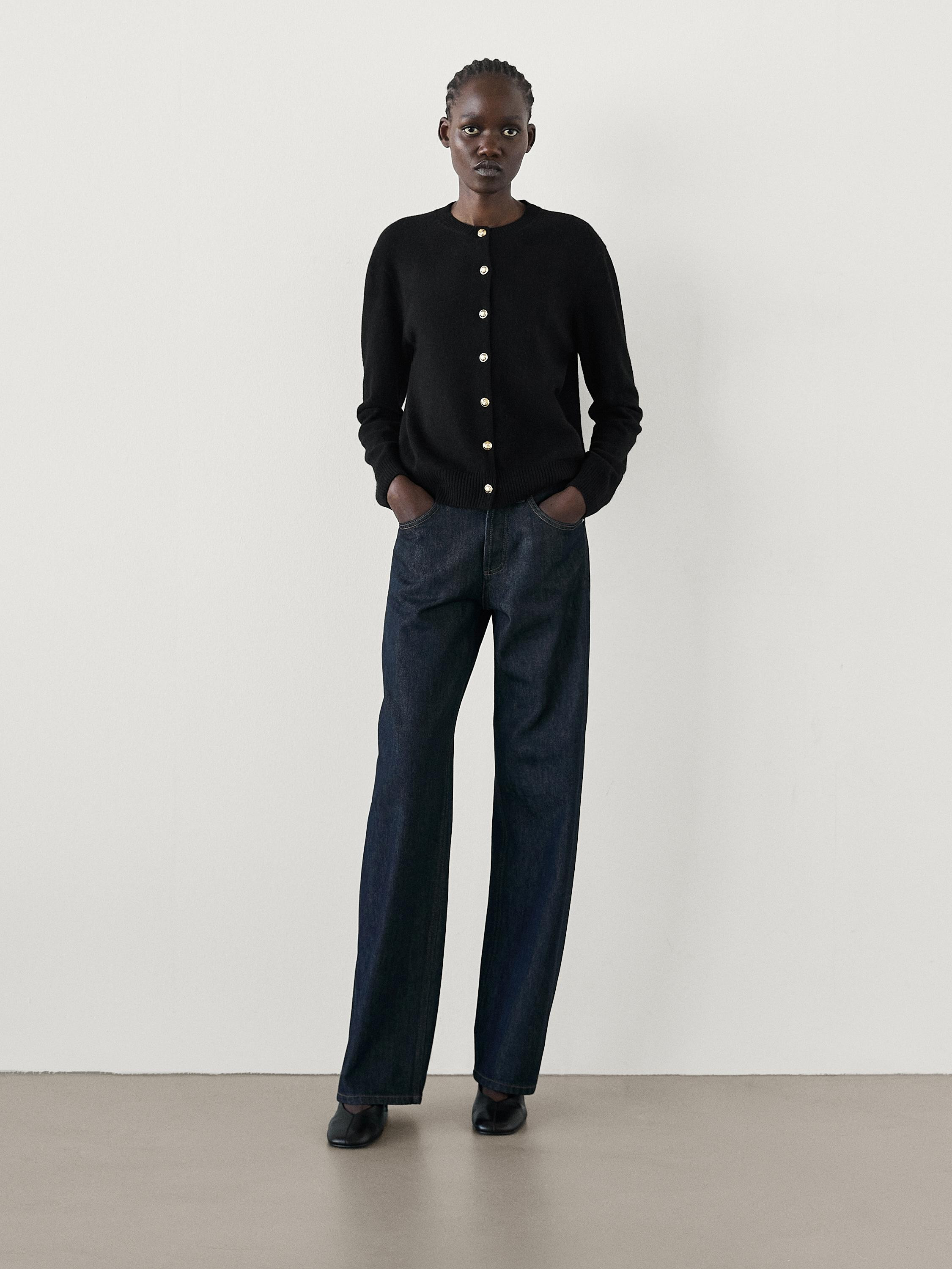 Wool blend cardigan with rhinestone button | Massimo Dutti US