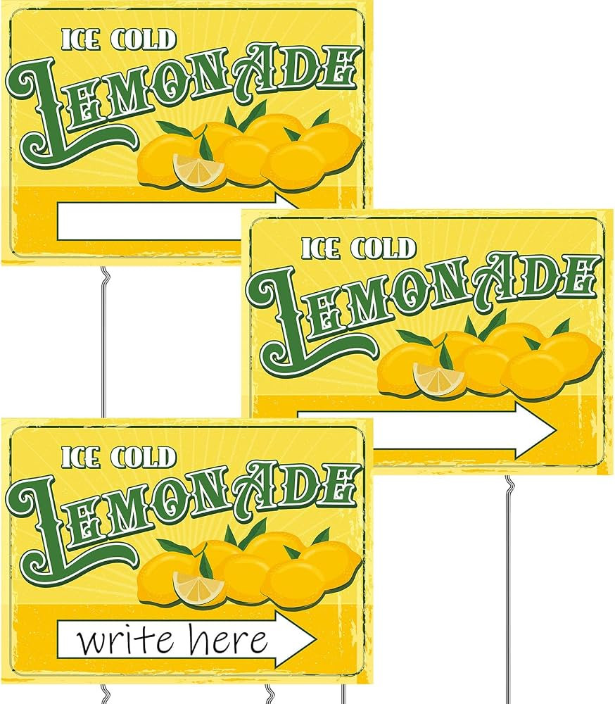 3 Sets 12" x 16" Summer Lemonade Yard Sign and Stake Double Sided Corrugated Plastic Lemonade Arr... | Amazon (US)