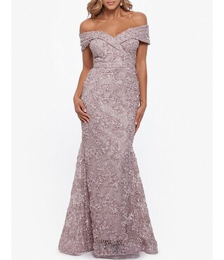 Embroidered Off-the-Shoulder Short Sleeve Lace A-line Gown | Dillard's