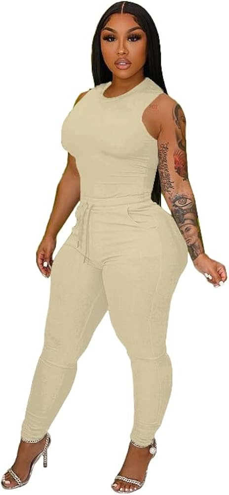 TOPSRANI Womens Two Piece Outfits Bodycon Tracksuit Sweatsuits Solid Jogger Biker Workout Gym Lou... | Amazon (US)