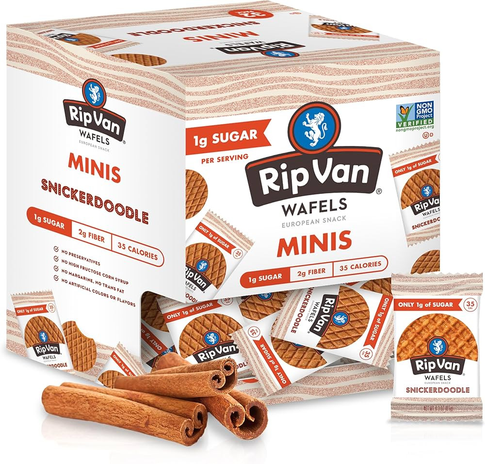 Rip Van Wafels Snickerdoodle Mini Stroopwafels - Low Carb Snacks (3g Net Carbs) - Non GMO Snack -... | Amazon (US)