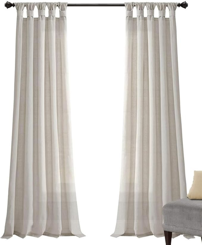 Lush Decor Burlap Knotted Tab-Top Window Curtain Panel Pair, 45"W x 84"L, Light Linen | Amazon (US)