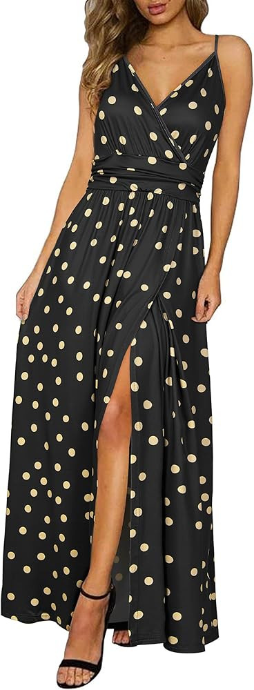 Newshows Women Summer 2025 Maxi Dress Vacation Floral Spaghetti Strap Spring Casual Boho Split Be... | Amazon (US)