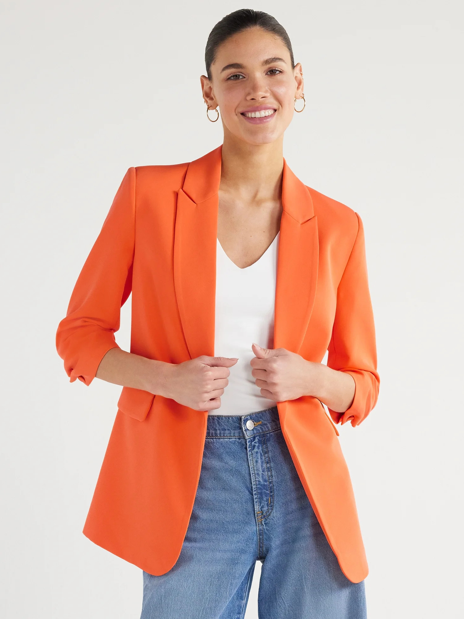 Scoop Women's Scrunch Sleeve Crepe Blazer with Buttons, Sizes XS-XXL | Walmart (US)