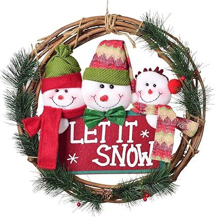 Lvydec Snowman Wreath Christmas Decoration - 15 Inch Grapevine Wreath with 3 Cute Snowman and Pin... | Amazon (US)