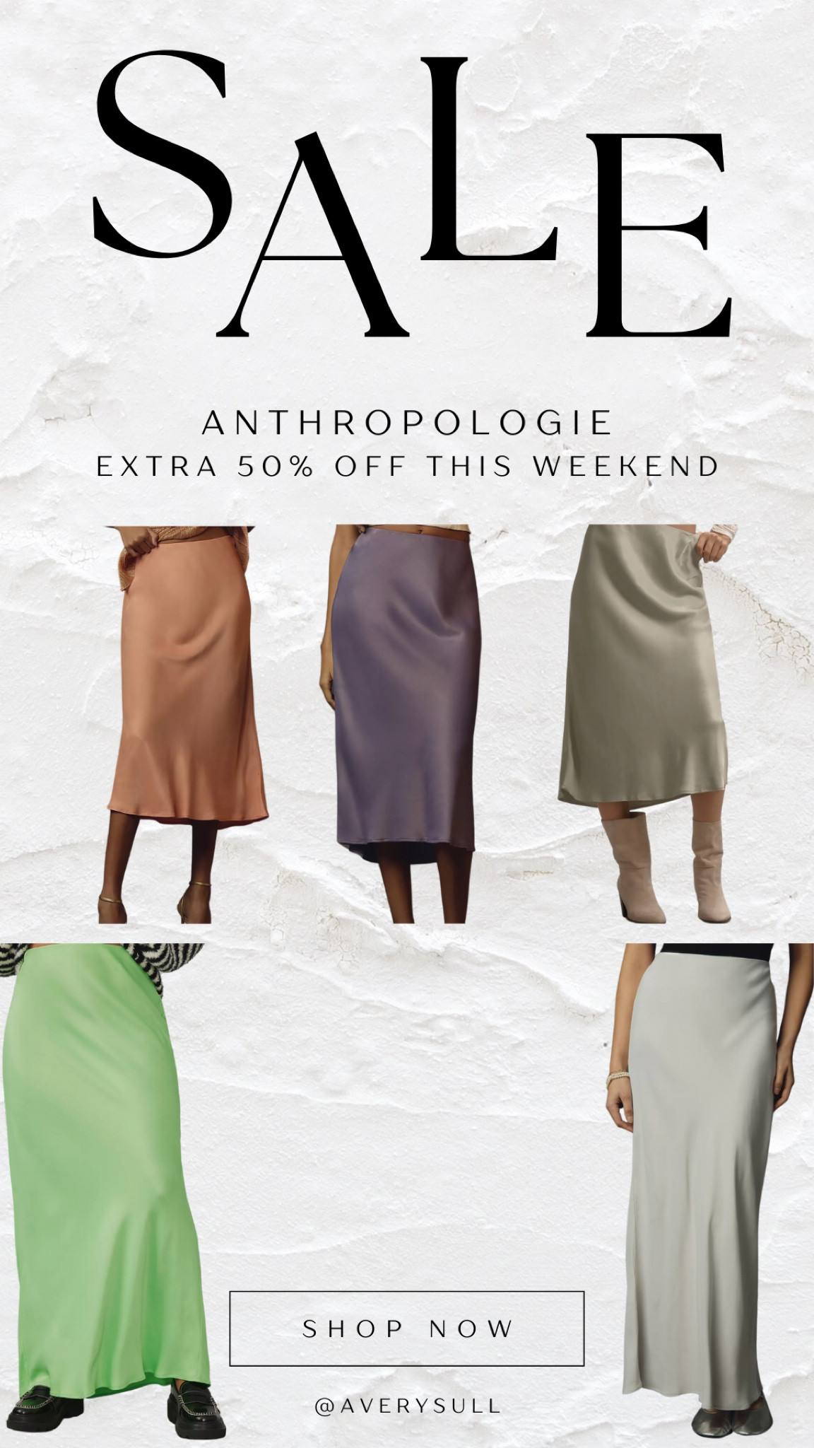 Tilda Satin skirt in midi and maxi lengths on sale at Anthropologie! Plus an extra 50% off this weekend! All $60 or less!!

#LTKstyletip #LTKfindsunder100 #LTKsalealert