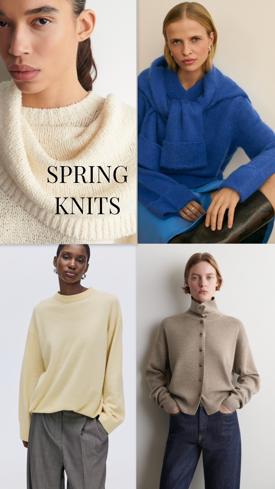 Spring knitwear edit from my top COS jumper and funnel neck cardigan picks to bright cobalt blue sweaters from Aligne and this lush H&M butter yellow cashmere jumper 💛