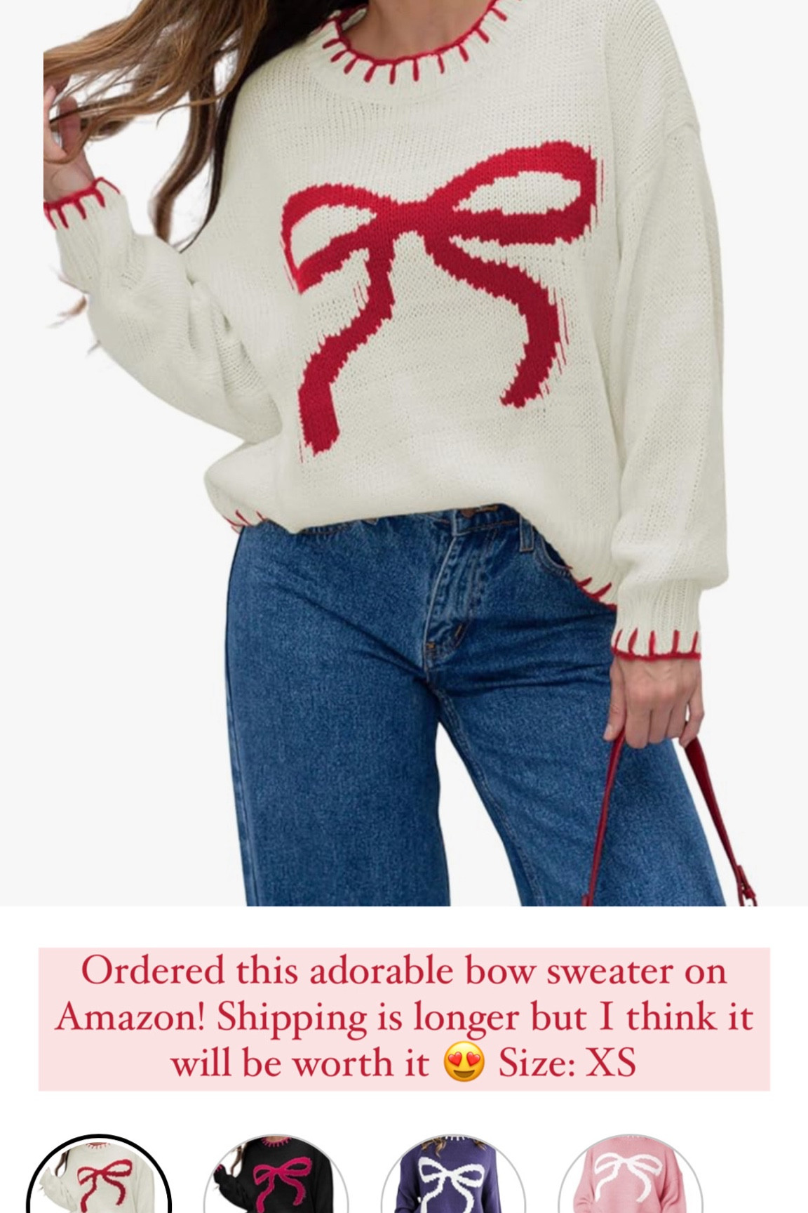 Bow knit sweater / red and white bow sweater / Amazon fashion 
Size: XS 

#LTKStyleTip #LTKFindsUnder50