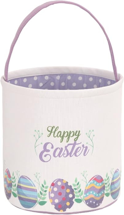 LessMo Easter Bunny Basket Egg Buckets Gifts Tote Bags, Canvas Cotton Purple Cute Personalized Eg... | Amazon (US)