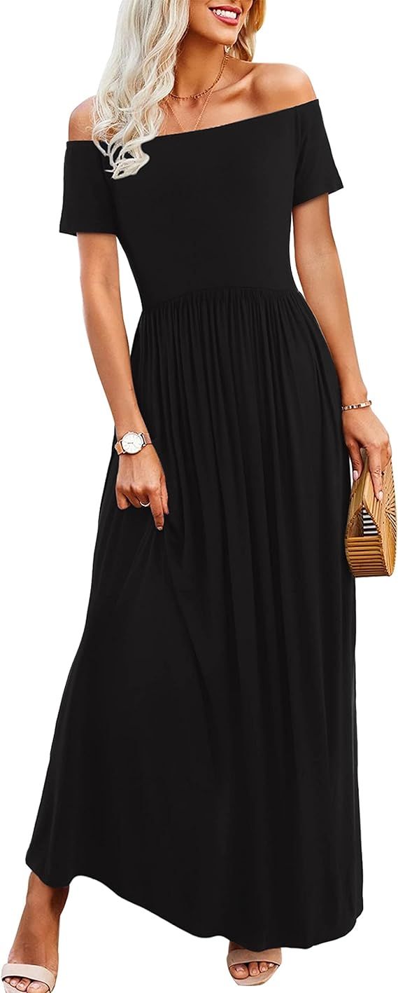 Amoretu Womens' Maxi Dress with Short/Long Sleeve Off Shoulder | Amazon (US)