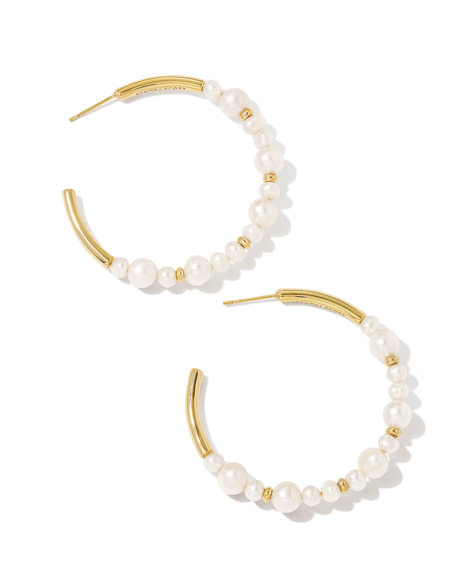 Jovie Gold Beaded Hoop Earrings in White Pearl | Kendra Scott
