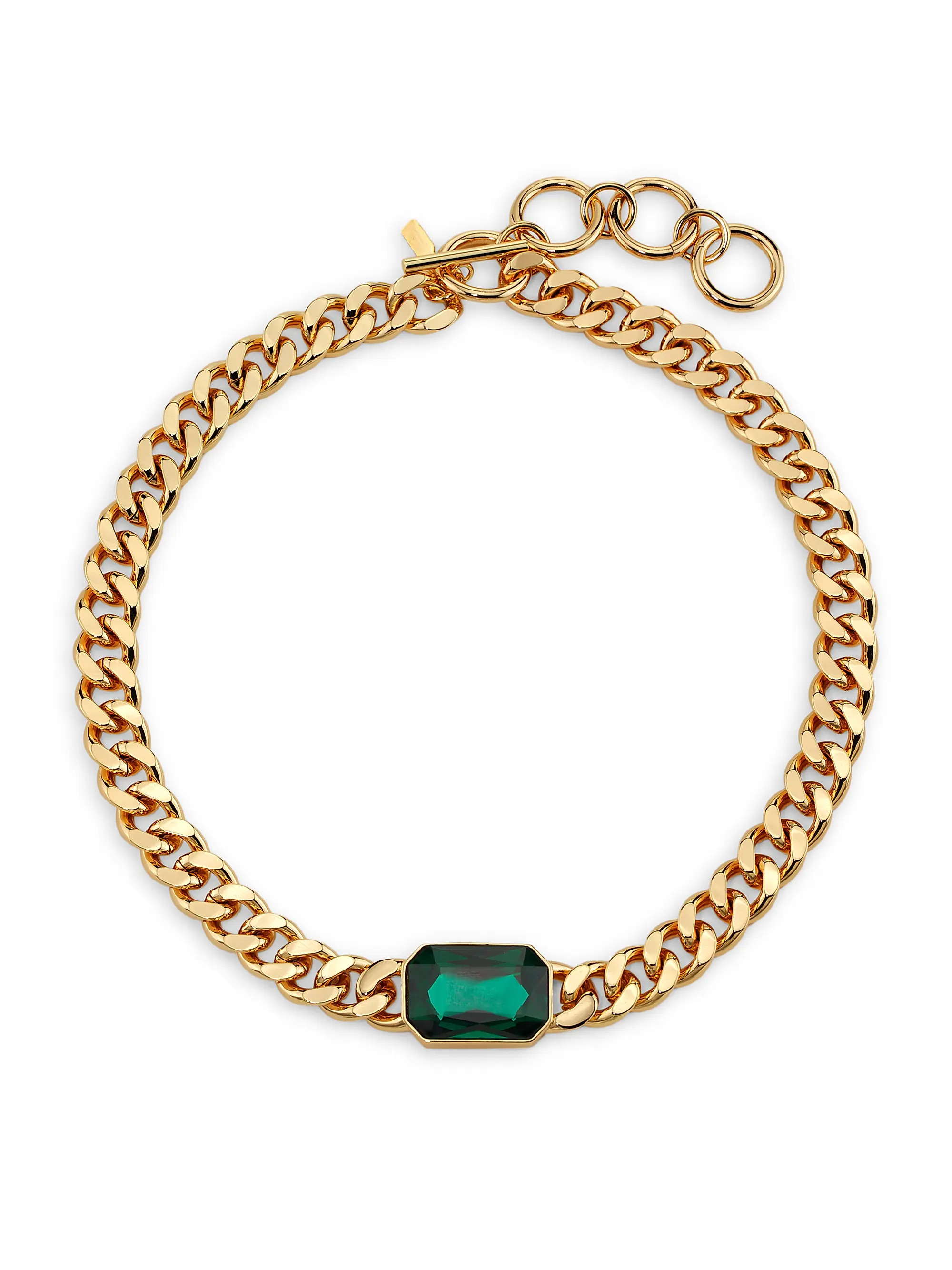 14K Gold-Plated & Faux Emerald Glass Stone Toggle Necklace | Saks Fifth Avenue
