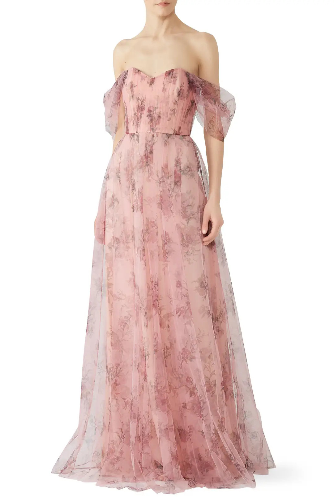 Marchesa Notte Blush Floral Tulle Gown | Rent The Runway