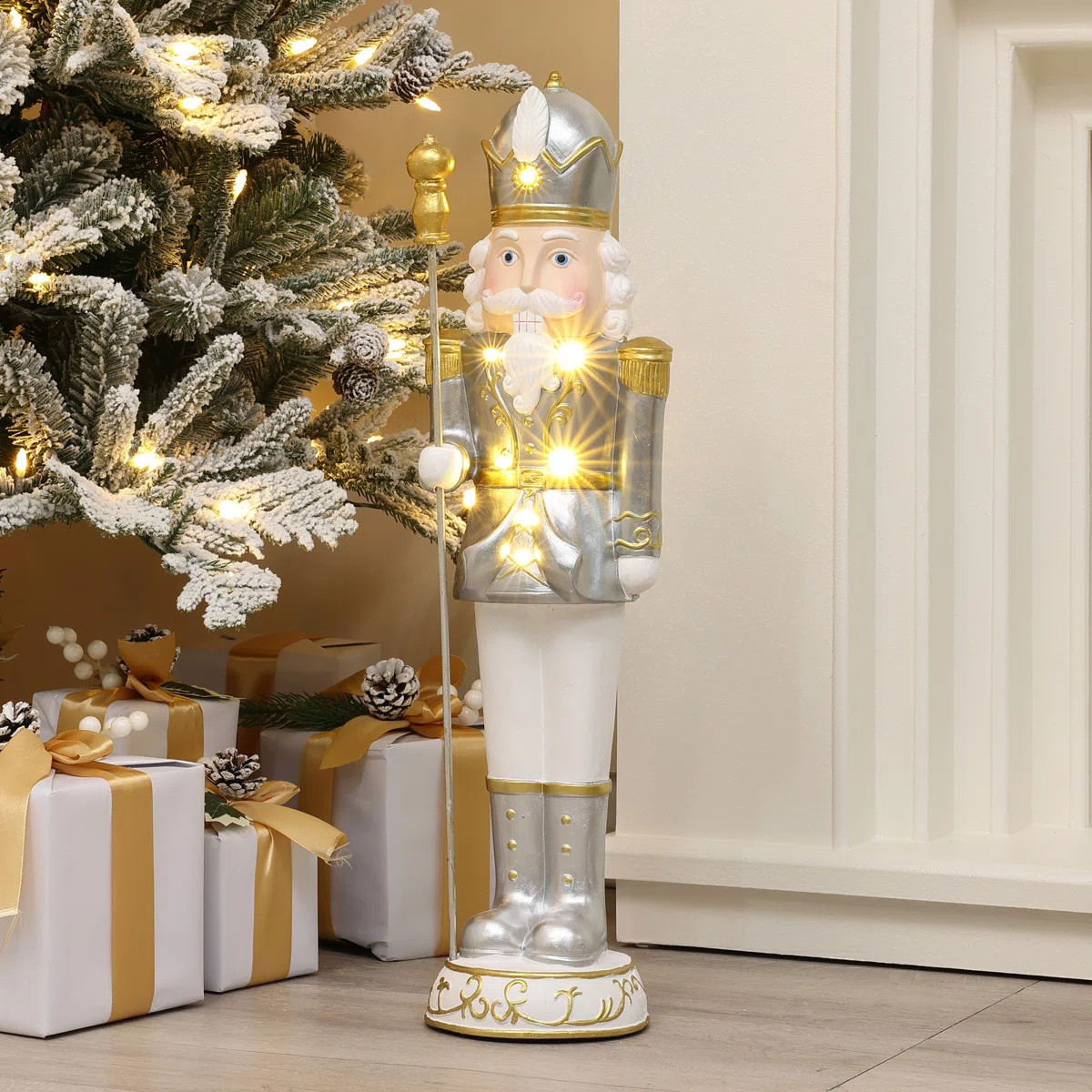 2Ft Lighted Nutcracker King in White, Battery Operated Indoor/Outdoor Christmas Decor | Wayfair North America