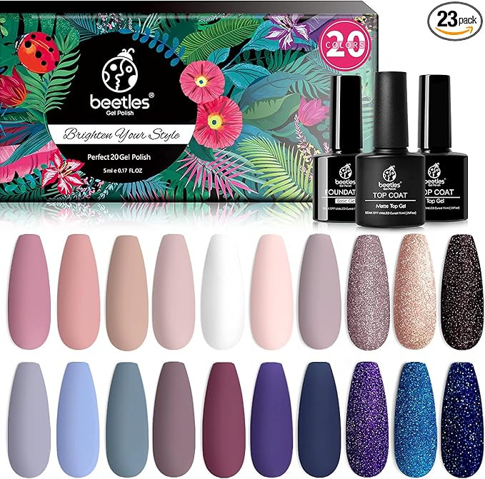 Beetles 20Pcs Gel Nail Polish Kit, with Glossy & Matte Top Coat and Base Coat- Girls Night Collec... | Amazon (US)