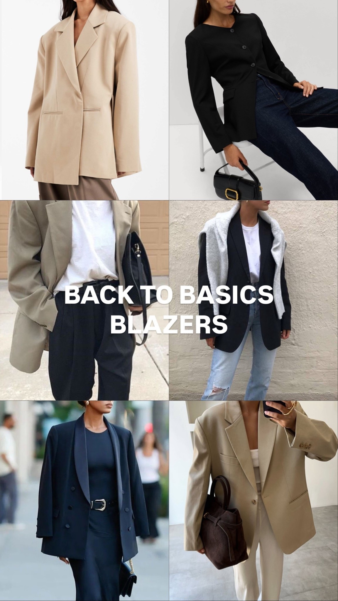 Capsule wardrobe essentials
Black oversized blazer
Black single breasted blazer
Cinched in waist blazer
Beige blazer
Neutral blazer 

#LTKstyletip #LTKuk #LTKworkwear