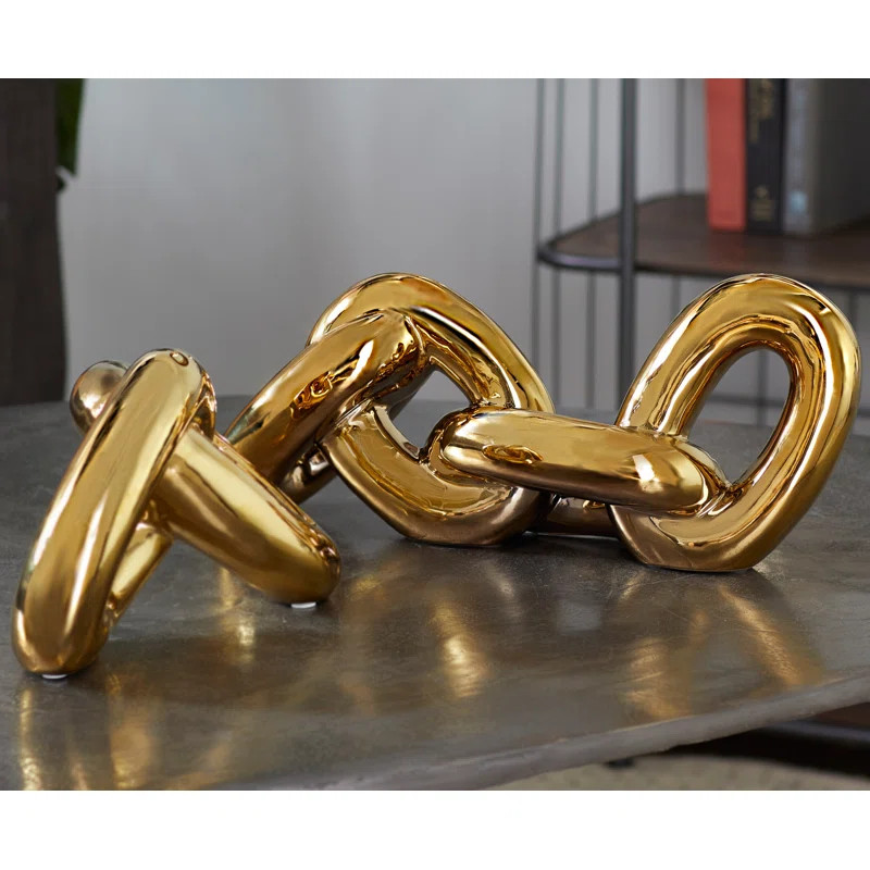 Gold Porcelain Ceramic Chain Decorative Sculpture, Set of 2 | Wayfair North America