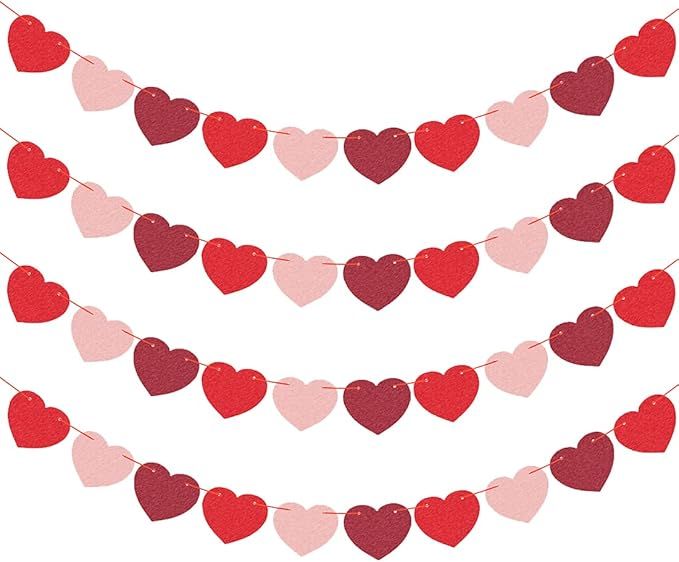 JOZON 4 Pack Felt Heart Valentine’s Day Garland Banner Valentines Day Heart Decorations for Ann... | Amazon (US)