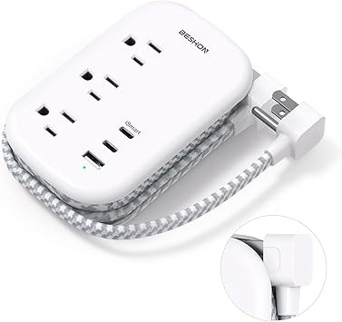 BESHON Flat Plug Power Strip, 3 Outlets with 3 USB Ports(2 USB C), Ultra Flat 3.2ft Wrapped Aroun... | Amazon (US)