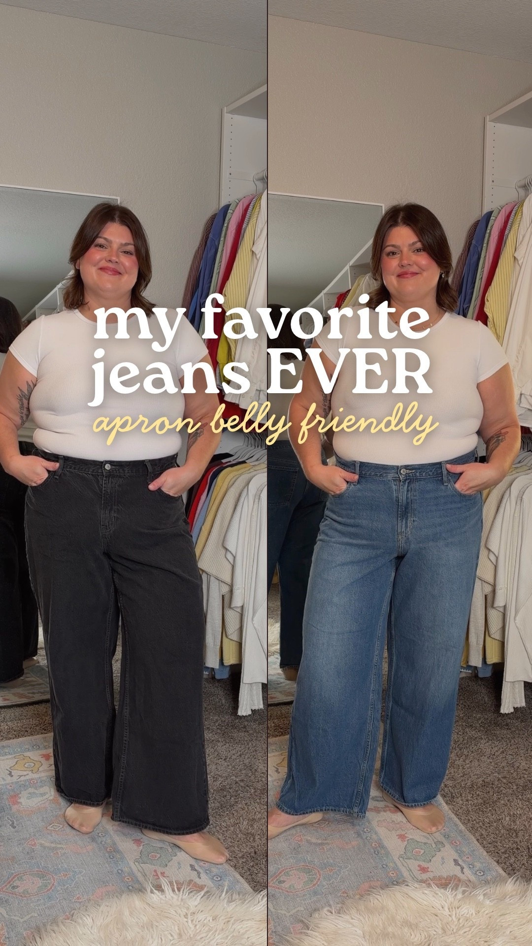 My favorite jeans ever came from Old Navy. 👖 These mid rise baggy jeans are the pair I’m always talking about, so here’s what they look like on my size 16-ish body with an apron belly. If you’ve been curious about baggy denim on a body like yours, save this for your next try-on.

#oldnavyjeans #baggyjeans #midsizeoutfits #size16style #curvydenim