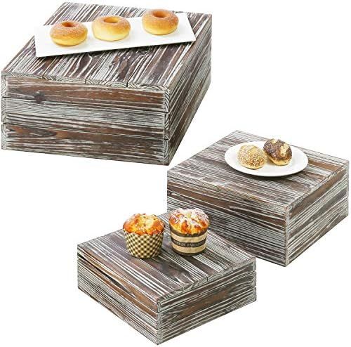 MyGift Torched Wood Stackable Display Box Riser Stands, Set of 3 | Amazon (US)
