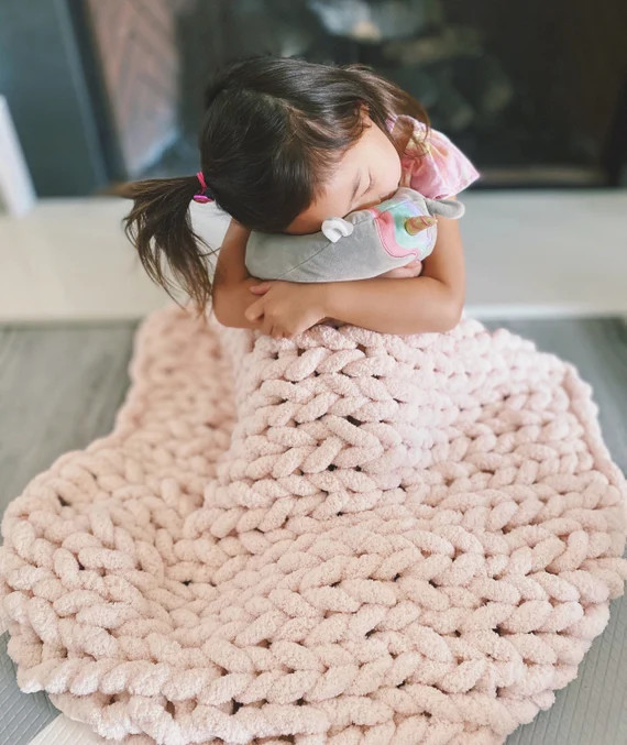 Children’s Chunky Knit Blanket | Kid’s Blanket | Baby Blanket | 25x30in | Handmade | Chenille... | Etsy (US)