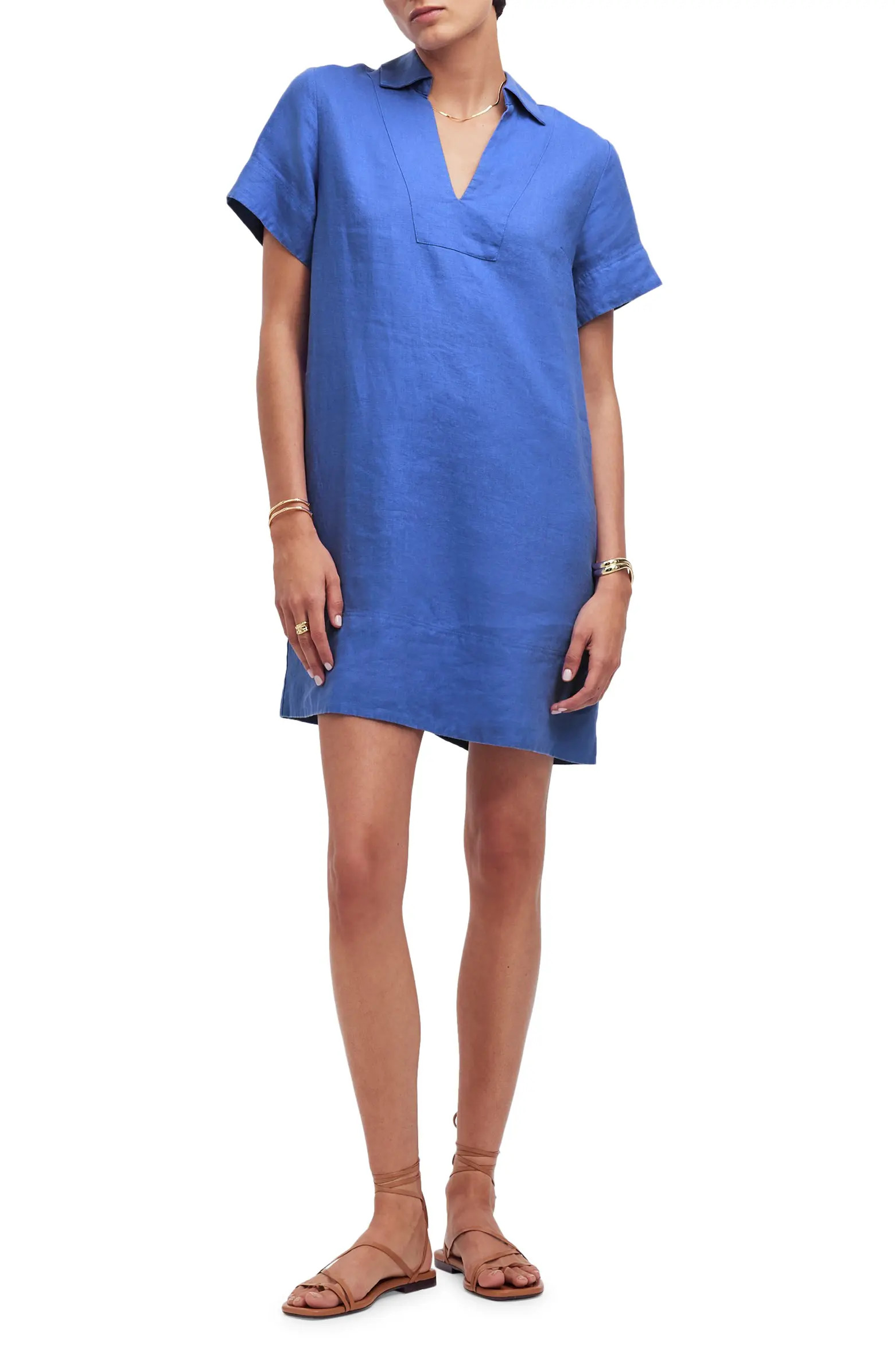 Madewell Johnny Collar V-Neck Linen Minidress | Nordstrom | Nordstrom