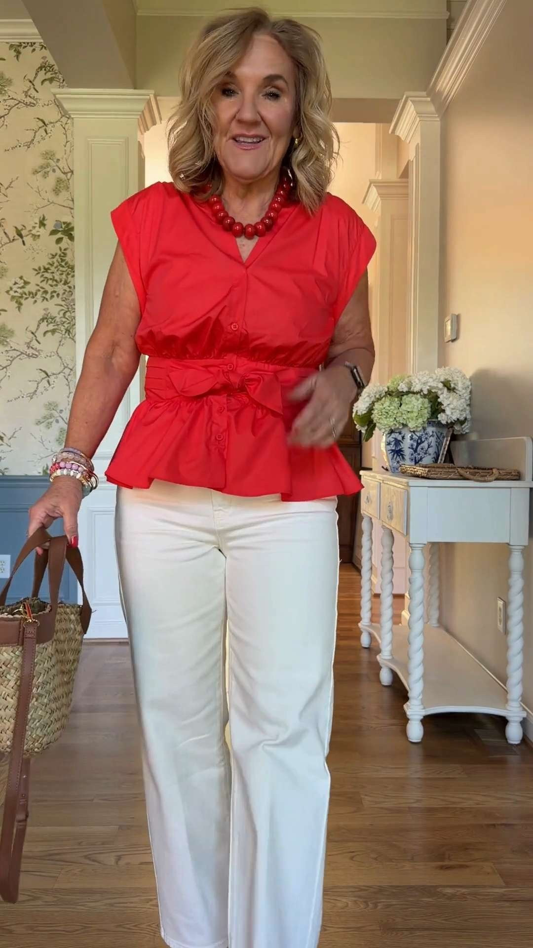 You can never go wrong with red and white ❤️🤍

This is one of my favorite easy outfit formulas when I want to look polished without overthinking it. The red top adds the perfect pop of color, while the white pants keep everything fresh and elevated.

Style it with a woven tote and simple accessories for a look that works for just about anything, brunch, errands, or everyday wear.

Classic, flattering, and always in style ✨
Everything is linked for you!🫶🏻 

 #LTKootd #LTKSeasonal #LTKOver40