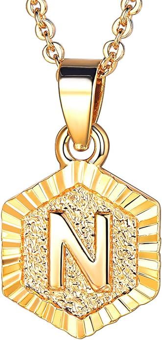 FOCALOOK Hexagon Initial Necklace Platinum/Yellow 18K Gold Plated Name Alphabet Jewelry Small Cap... | Amazon (US)