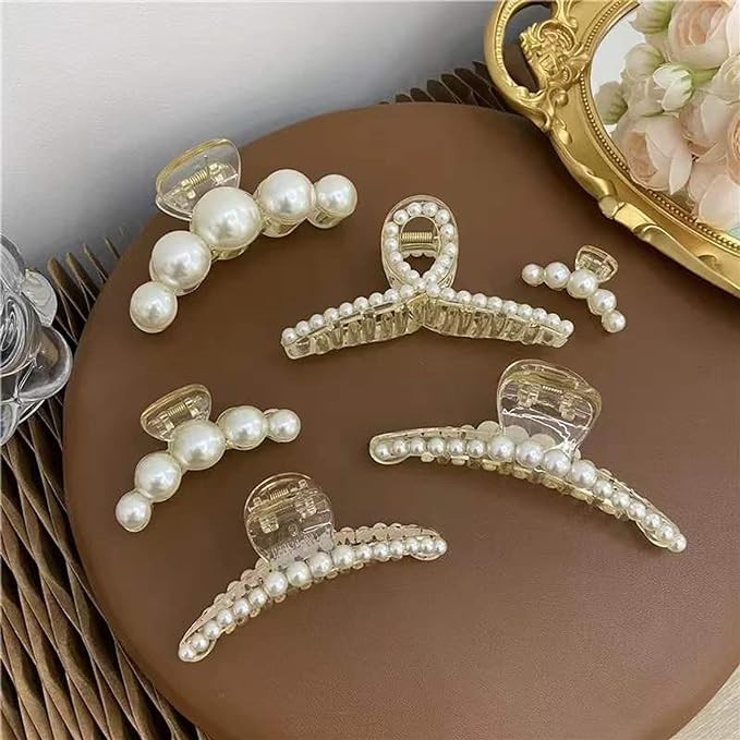 Agirlvct Pearl Hair Clips,Elegant Hair Clip Strong Hold Jaw Clips,Big Pearl Hair Claw Clips Barre... | Amazon (US)