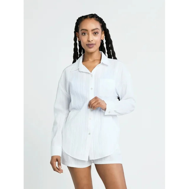 Time and Tru Women's and Women's Plus Button-Down Swim Coverup Shirt, Sizes XS-3X | Walmart (US)