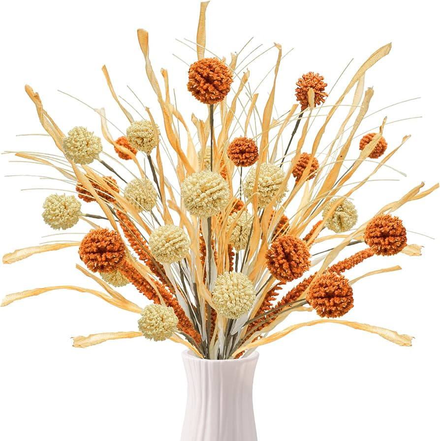 4Pcs Artificial Fall Floral Stems 19 inch Fake Autumn Bill Balls Flower Pick Faux Fall Craspedia ... | Amazon (US)