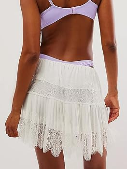Women Lace Mini Skirts Summer Elastic Ruffle Layered Hem Sexy A-line Flowy Beach Floral Fairycore... | Amazon (US)