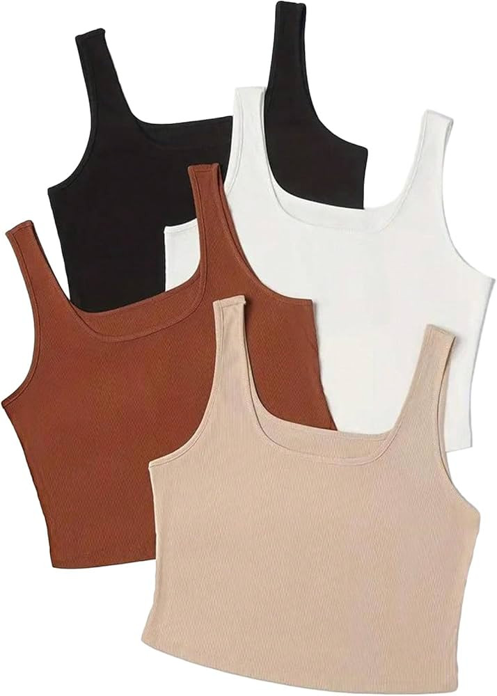 MakeMeChic Women's 4packs Plus Size Rib Knit Sleeveless Tank Crop Top | Amazon (US)