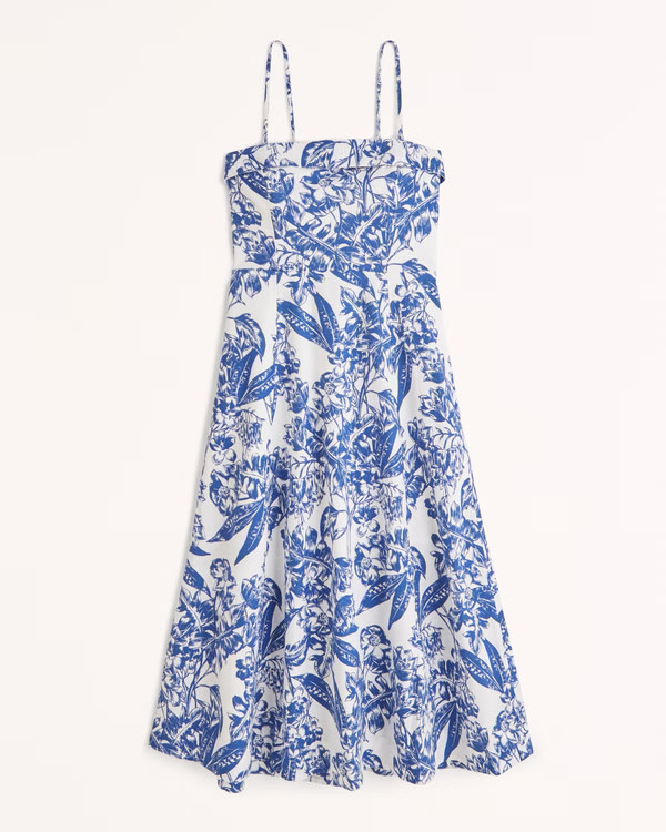 Women's Strapless Linen-Blend Midi Dress | Women's New Arrivals | Abercrombie.com | Abercrombie & Fitch (US)