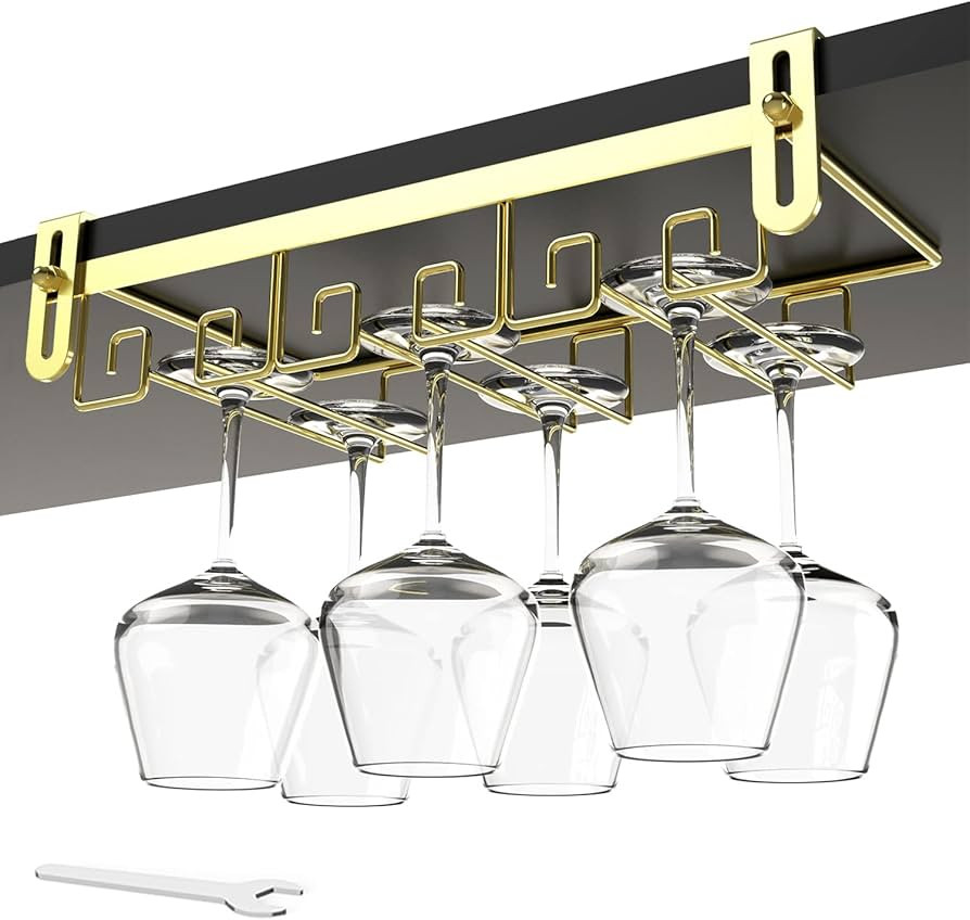 Under Cabinet Wine Glass Rack Gold, Wine Glass Holder Under Shelf, Wine Glass Racks Under Cabinet... | Amazon (US)