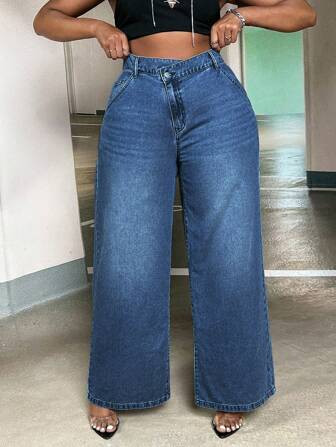 SHEIN SXY Plus High Waist Wide Leg Jeans | SHEIN