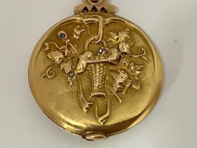 Locket 18k yg. Antique French. Basket of flowers. Edwardian. Slider catch | eBay | eBay US